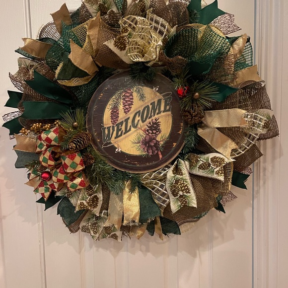 Christmas “WELCOME” wreath, Christmas door wreath, Holiday wreath 26” very luxe - Picture 6 of 11